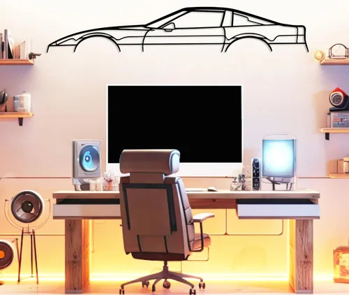 Vista 12 de DecoSoul Corvette C1 1960 - Arte de pared de metal para automóvil, automóvil deportivo, decoración de línea de silueta automotriz, escultura