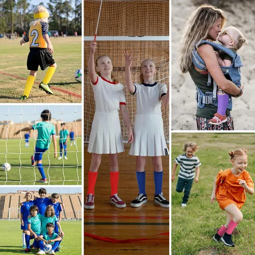 Vista 5 de Century Star Calcetines de fútbol de algodón para niños y jóvenes, calcetines de tubo suave, hasta la rodilla, calcetines deportivos largos