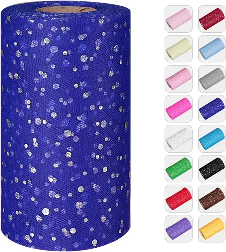 Vista 8 de Rollos de tul con purpurina, 6 pulgadas por 50 yardas (150 pies) de tela de malla de tul para faldas tutú, costura, cumpleaños, boda, decoración