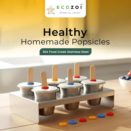 Vista 2 de Moldes y estante de acero inoxidable para paletas – 6 mini máquinas redondas de paletas de hielo + 30 palos de bambú reutilizables + 12 sellos