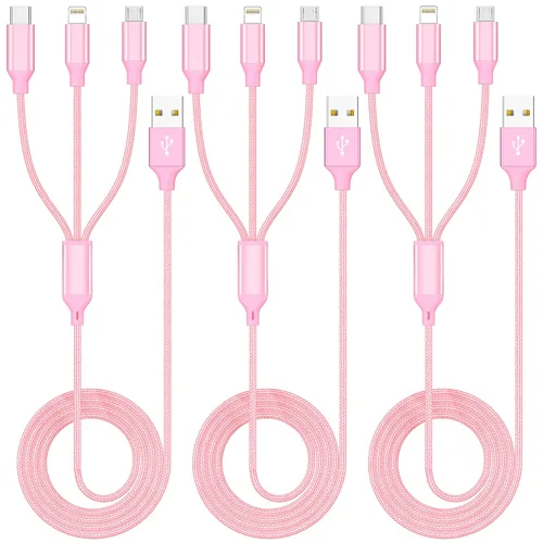 Vista 13 de Cable de carga múltiple de 10 pies, paquete de 2 cables de carga 3 en 1, cable largo de nailon trenzado rápido, cable de carga USB, cable de carga