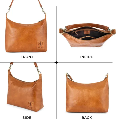 Vista 6 de BERLINER BAGS Bolso De Hombro De Cuero Genuino Vintage Bella, Bolso Hobo, Bolso De La Manija Superior, Bolso Para Las Mujeres - Marrón