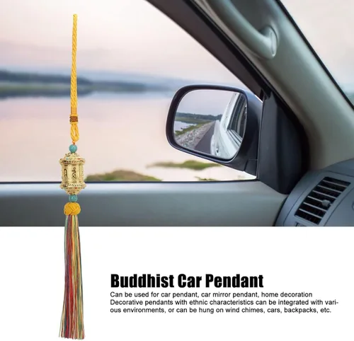 Vista 9 de Adornos budistas para colgar en el auto, rueda de oración budista, adorno de Feng Shui, decoración para el hogar, coche, colgar en el espejo
