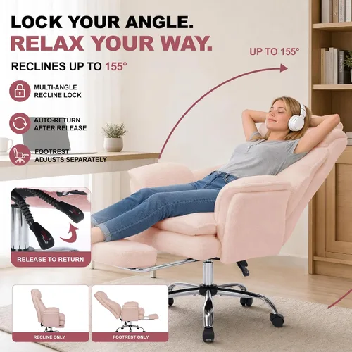 Vista 7 de Silla de oficina Criss Cross con ruedas, brazos abatibles y reposapiés Rosa