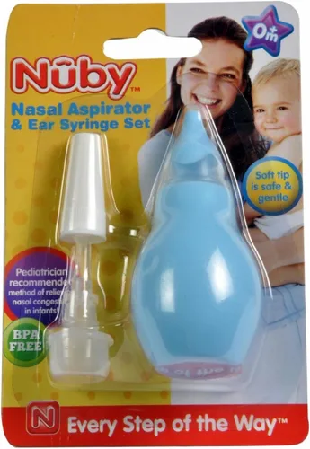 Vista 4 de Nuby Juego de aspirador nasal y jeringa de oído, los colores pueden variar
