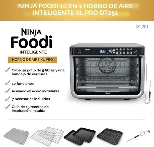 Vista 6 de Ninja DT251 Foodi 10 en 1 Smart XL - Horno de freír de aire, hornear, asar, tostar, asar, tostadora digital, termómetro, convección envolvente