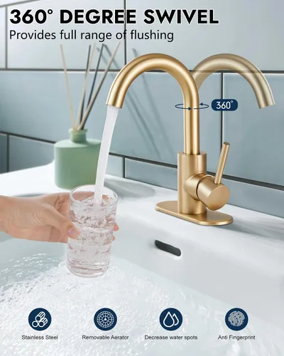 Vista 2 de Midanya Grifo de baño de un solo agujero, grifo de fregadero de barra de 1 agujero, adecuado para tocador de cocina, RV, boquilla giratoria de acero