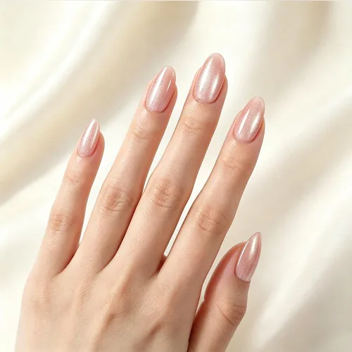 Vista 18 de Uñas postizas a presión medianas con diseño geométrico blanco almendra – 24 uñas postizas reutilizables de ABS brillante, fácil de aplicar, juego