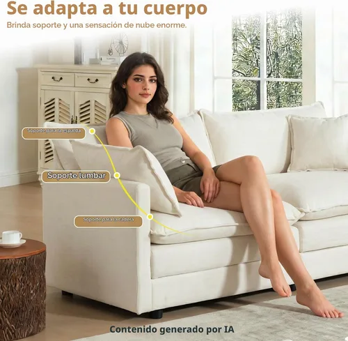 Vista 6 de GNIXUU Sofá de dos plazas blanco beige de 76 pulgadas, sofá de dos plazas