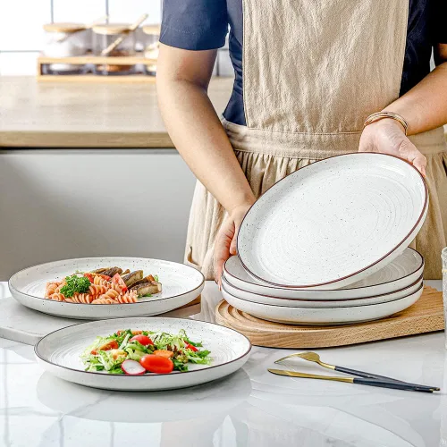 Vista 2 de HVH Juego de 6 platos de porcelana de 10.25 pulgadas, juego de platos de cerámica grandes para cena, ensalada, postre, platos de cerámica y platos