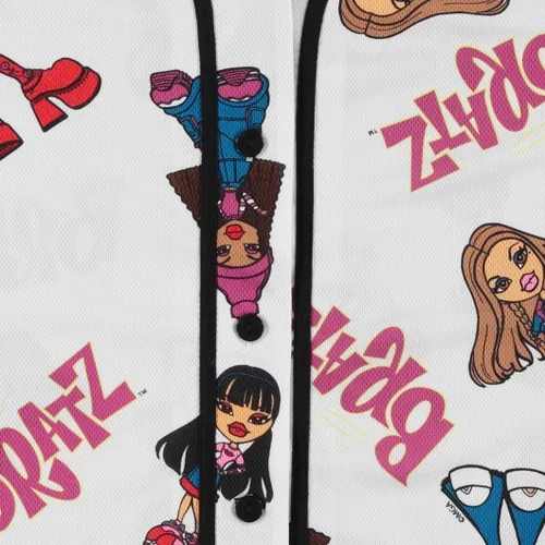 Vista 5 de Bratz Camiseta de béisbol para mujer, diseño de Yasmin, Cloe, Jade y Sasha con botones de malla