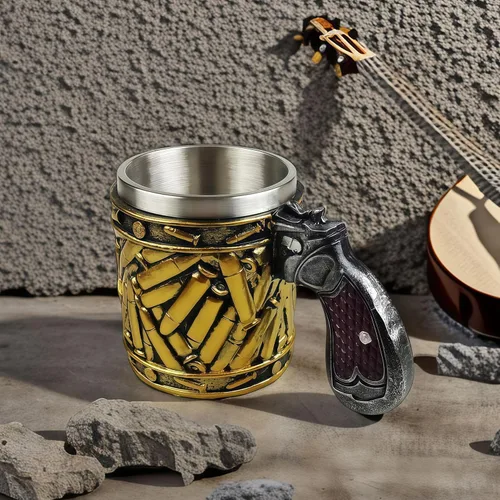 Vista 5 de Novedad pistola mango con balas Casings tazas de café tazas pistola taza pistola 11oz gran regalo cerveza taza acero