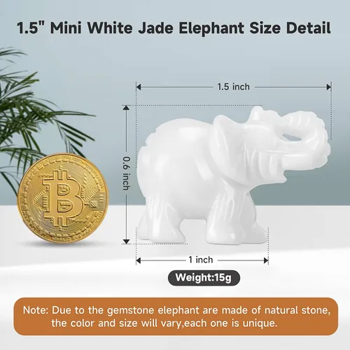 Vista 3 de Figuras de elefante con piedras preciosas de jade blanco, 1 unidad, figuras de elefante pequeño, estatuas de animales de cristal curativo talladas a