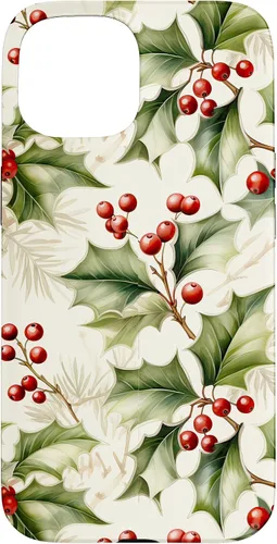 Vista 6 de Lindo diseño de bayas de acebo y hojas de Navidad para el caso de Navidad para iPhone 16
