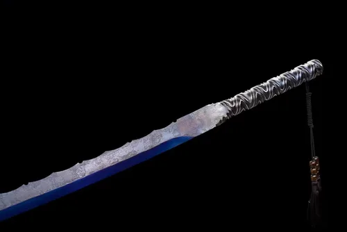 Vista 5 de Espada completa azul de alta hoja de acero de manganeso Katana japonesa Samurai Espada Funda de cuero