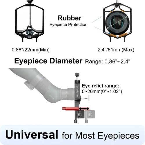 Vista 7 de tridaptor - Adaptador universal para digiscopio de alcance de teléfono, soporte de telescopio de metal XYZ de alta precisión de 3 ejes