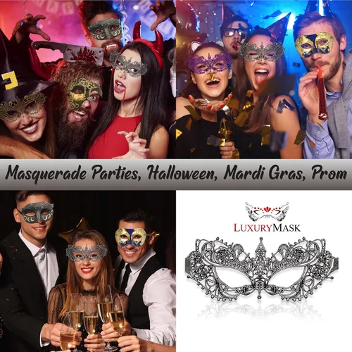 Vista 3 de Masquerade Mask For Women Lace Masquerade Masks for Masquerade Party, Proms, Venetian Party, Mardi Gras, Halloween & Cosplay