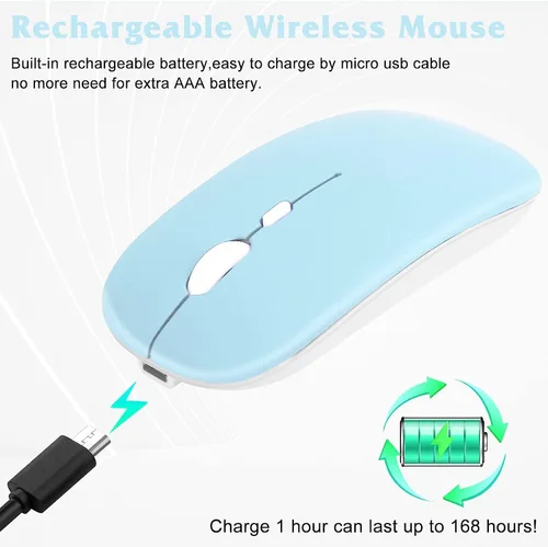 Vista 2 de Ratón recargable Bluetooth para portátil HP Stream 11 Pro G5, ratón inalámbrico Bluetooth diseñado para portátilPCMaciPad