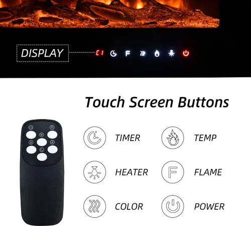 Vista 5 de EROMMY Chimenea eléctrica de 60 pulgadas, chimenea empotrada y montada en la pared con temporizador, de pie, control remoto, pantalla táctil