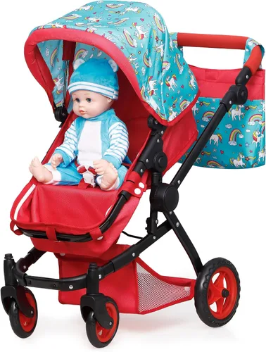 Vista 2 de Nuevo - Fash n kolor® Cochecito de muñeca de bebé, cochecito plegable para muñeca - Lindo cochecito de juguete con diseño de unicornio con rueda