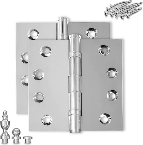 Vista 27 de Bisagra de puerta de latón macizo, rodamiento de bolas resistente, 4 x 4 pulgadas, con puntas decorativas de rosca incluidas, juego de 4 bisagras