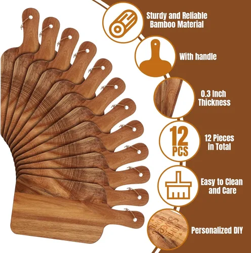 Vista 3 de Patelai Juego de 12 Tablas de Cortar de Madera con Asas, Tabla de Cortar Grande para Servir en la Cocina, Tabla de Cortar Lisa, Regalos a Granel