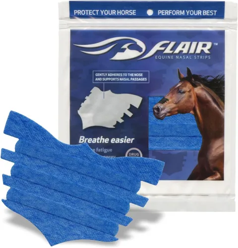 Vista 2 de Flair Tiras nasales equinas para caballos (azul, 1 paquete), tiras nasales equinas adhesivas y soporte, mejora la respiración para competición