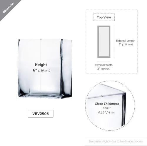 Vista 2 de WGV - Jarrón rectangular de vidrio con bloques de vidrio, ancho x largo de 2 x 5 pulgadas, altura de 6 pulgadas, contenedor de maceta floral