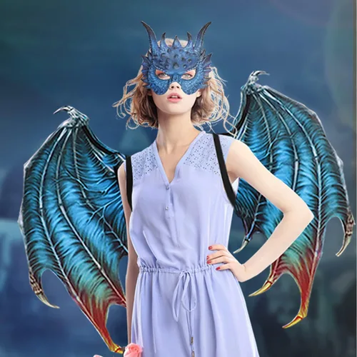 Vista 4 de Máscara de dragón de Halloween, máscara de espuma de media cara para disfraz de cosplay