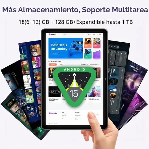 Vista 4 de Tablet de 10 pulgadas, tabletas Android 15 con funda, 18 GB de RAM + 128 GB de ROM (expandir a 1 TB), Octa-Core, pantalla táctil IPS HD de 1280 x