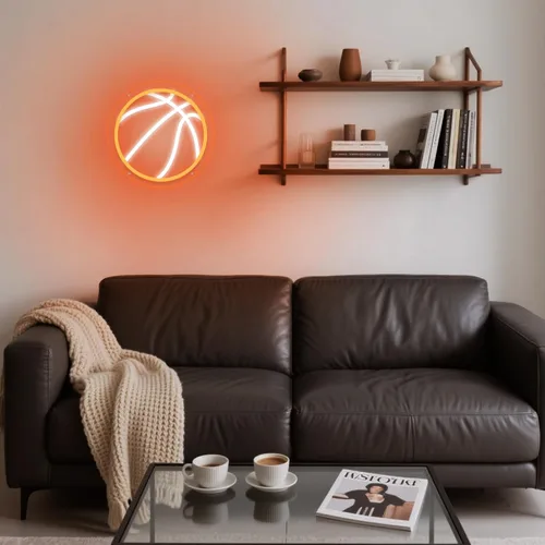 Vista 4 de Letrero de neón de baloncesto, 9.84 x 9.84 pulgadas, luz de neón LED de baloncesto, alimentado por USB con interruptor regulable, letrero LED