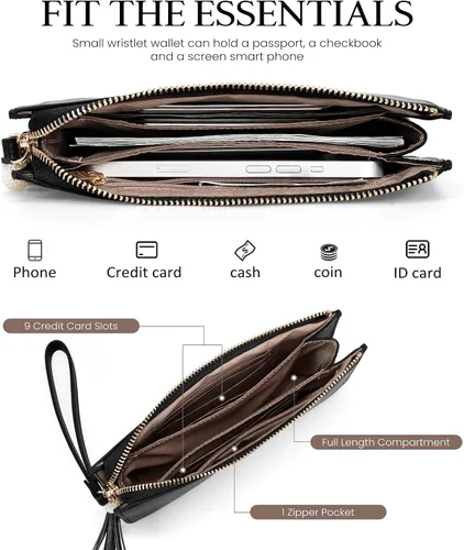 Vista 4 de befen Clutch de Muñeca de Cuero Genuino para Mujeres Ultra-Delgado Portador de Tarjetas de Crédito para Damas Cartera Monedero con Protección RFID