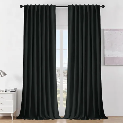 Vista 23 de Joydeco Cortinas opacas de lino para dormitorio, con ojales de 90 pulgadas de largo, cortinas resistentes para sala de estar, cortinas con Verde