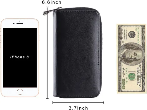 Vista 6 de Cartera de teléfono celular para mujer con doble cremallera y correa de muñeca extraíble