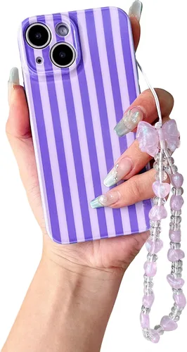 Vista 31 de Bonita funda a rayas para iPhone 6 Plus iPhone 6s Plus con cadena de cuentas, estética suave y delgada, funda protectora de poliuretano