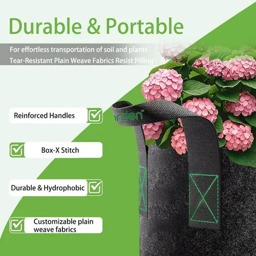 Vista 5 de iGarden Bolsas de cultivo altas, macetas de cultivo de 15 galones, paquete de 5 con asas, bolsa de tela no tejida gruesa de 11.29 oz para verduras