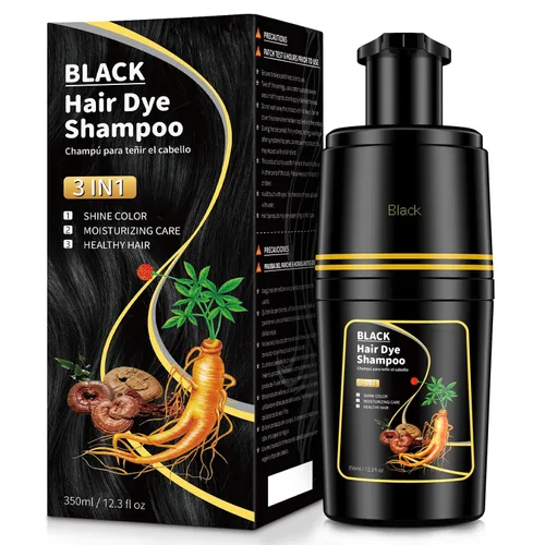 Vista 7 de IIIMEIDU 10 champú de tinte para el cabello para mujeres y hombres, champú de color 3 en 1, hierbas naturales para cobertura de cabello gris (negro)