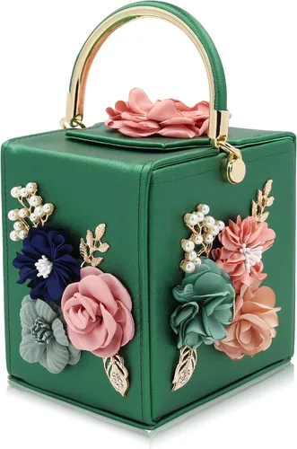 Vista 12 de Milisente Bolso de mano de noche para mujer, caja cuadrada floral, bolsos de noche, bolsos cruzados de hombro, bolso de mano de flores para boda
