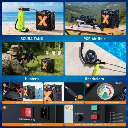 Vista 7 de Compresor de aire PCP 4500Psi/30Mpa Compresor de aire de alta presión para tanque de paintball/buceo, sin aceite, sin ruido y apagado automático