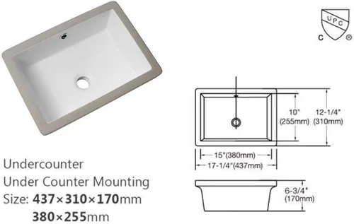 Vista 5 de Lordear Fregadero de baño de 18 x 12 pulgadas para empotrar bajo encimera, fregaderos de tocador rectangulares de cerámica de porcelana blanca pura