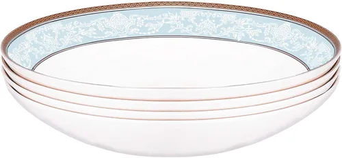 Vista 9 de Juego de platos de ensalada de porcelana fina, 4 piezas, patrón clásico de relieve, bordes dorados, de alto grado, platos de postre de 8 pulgadas