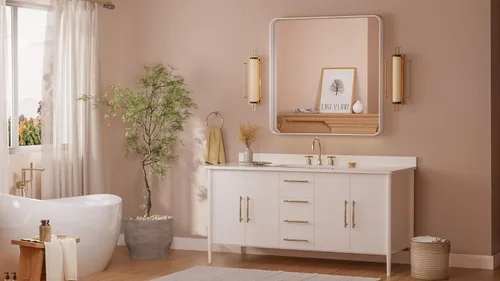 Vista 80 de TETOTE Espejo de marco dorado cepillado de 16 x 24 pulgadas, espejo de tocador de baño de latón dorado para pared, espejo enmarcado rectangular