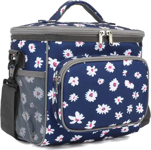 Vista 9 de FlowFly - Lonchera reutilizable con aislante para adultos, grande, para mujeres y hombres, con correa ajustable para el hombro, bolsillo frontal