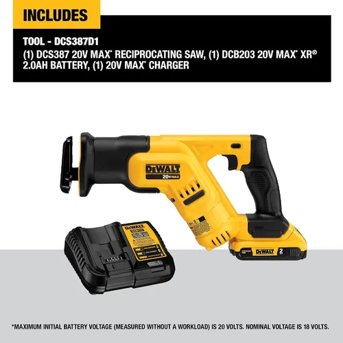 Vista 2 de DEWALT Kit de sierra recíproca inalámbrica MAX* de 20 V, compacto, 2 amperios hora (DCS387D1)