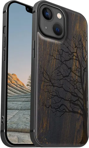 Vista 17 de Carveit Funda magnética de madera para iPhone 13 [madera real dura y TPU suave] Funda protectora híbrida de madera única y elegante a prueba