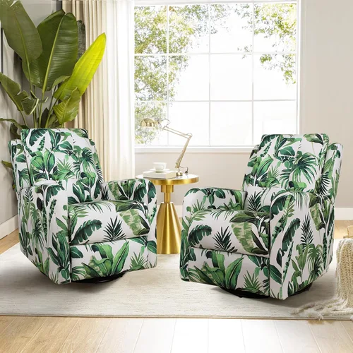 Vista 8 de HULALA Home Silla reclinable moderna de tela estampada para sala de estar, sofá reclinable con respaldo alado, cómodo sillón giratorio de 360 Marrón