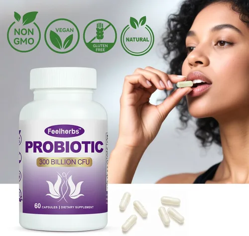 Vista 3 de Cápsulas de probióticos para mujeres, equilibrio de pH y intestino, 300 mil millones de UFC, 60 cápsulas vegetales con múltiples cepas y extracto