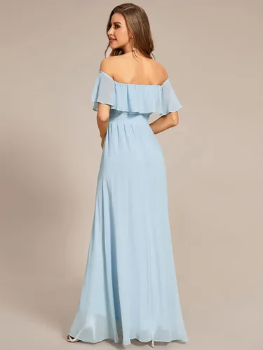 Vista 2 de Ever-Pretty Vestido formal de gasa para mujer, con hombros descubiertos, manga con volados, corte alto y bajo, para invitada de boda de verano 01736