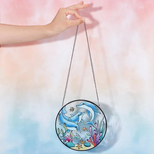 Vista 2 de PLIGREAT Suncatchers - Atrapasoles de cristal acrílico con delfín de pez marino, adorno colgante de árbol para dormitorio, sala de estar, ventana