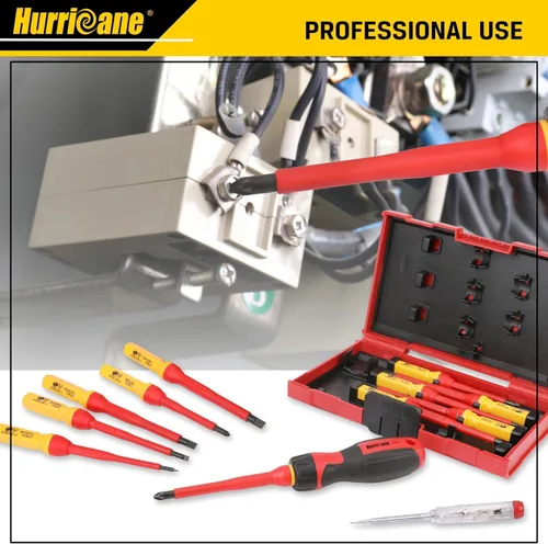 Vista 6 de HURRICANE Juego de destornilladores aislados para electricista profesional de 13 piezas, 1000V Cr-V punta magnética, herramientas eléctricas